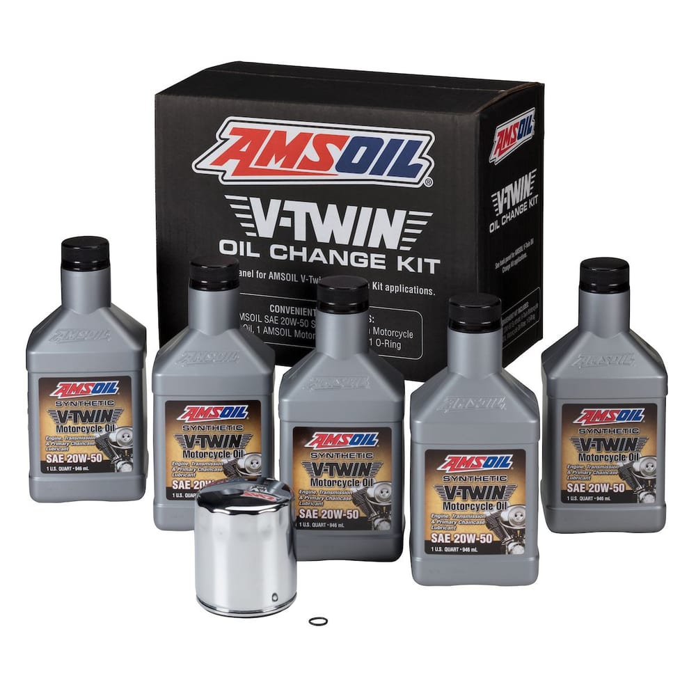20W-50 Synthetic V-Twin Oil Change Kit - 5 Quarts with Chrome Filter